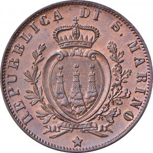 Аверс монеты Сан-Марино, 5 чентезимо, 1864-1894