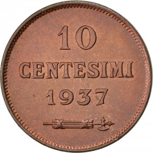 Реверс монеты Сан-Марино, 10 чентезимо, 1935-1938