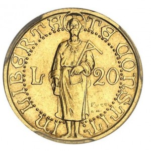 Реверс монеты Сан-Марино, 20 лир, 1925