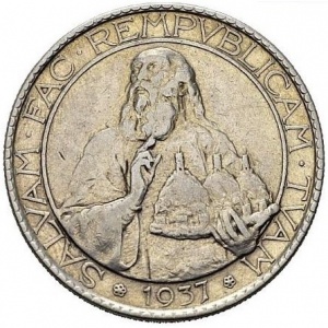 Реверс монеты Сан-Марино, 20 лир, 1937-1938