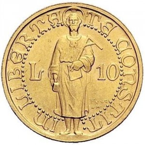 Реверс монеты Сан-Марино, 10 лир, 1925, PROVA