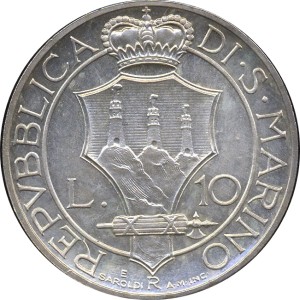 Реверс монеты Сан-Марино, 10 лир, 1931, Пробник (Prova возле Святой Агаты)