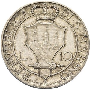 Реверс монеты Сан-Марино, 10 лир, 1932, PROVA