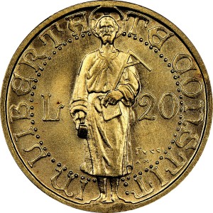 Реверс монеты Сан-Марино, 20 лир, 1925, PROVA
