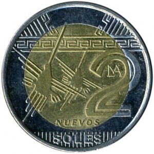 Реверс монеты Перу, 2 новых соля, 2010-2015