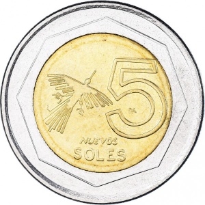 Реверс монеты Перу, 5 новых солей, 1994-2009