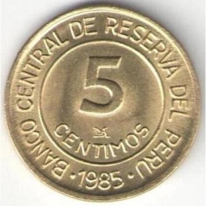 Аверс монеты Перу, 5 сентимо, 1985