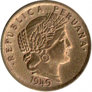 Аверс монеты Перу, 10 сентаво, 1947-1951