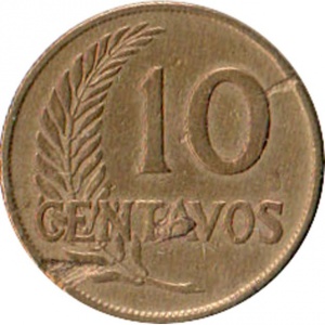 Реверс монеты Перу, 10 сентаво, 1947-1951