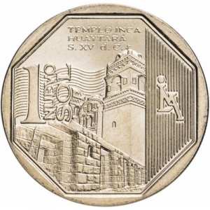Реверс монеты Перу, 1 новый соль, 2013, Храм инков Уятара
