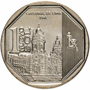 Реверс монеты Перу, 1 новый соль, 2014, Кафедральный собор Лимы