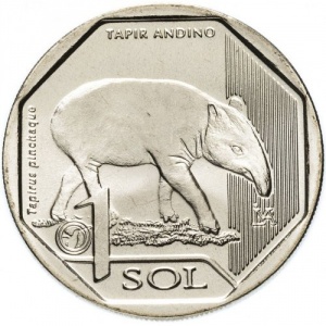 Реверс монеты Перу, 1 соль, 2018, Горный тапир (Tapirus pinchaque)