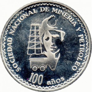 Реверс монеты Перу, 1 новый соль, 1996, 100 лет национальному сообществу по добыче нефти и энергетике