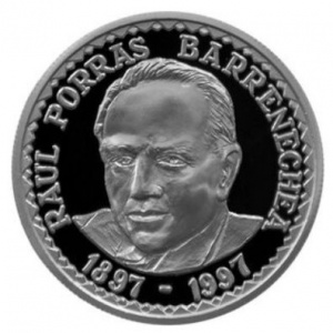 Реверс монеты Перу, 1 новый соль, 1997, 100 лет со дня рождения Рауля Порраса Барренечеа