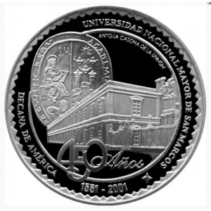 Реверс монеты Перу, 1 новый соль, 2001, 450 лет университету Сан-Маркос