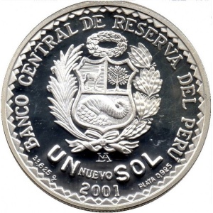 Аверс монеты Перу, 1 новый соль, 2001, 50 лет сообществу нумизматов Перу