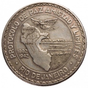 Реверс монеты Перу, 20 солей, 1992, Протокол Рио-де-Жанейро