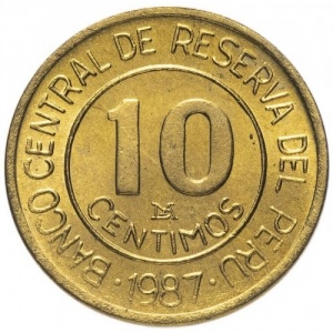 Аверс монеты Перу, 10 сентимо, 1985-1987