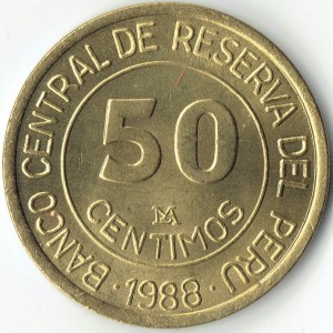 Аверс монеты Перу, 50 сентимо, 1985-1988