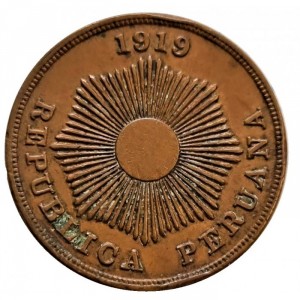 Аверс монеты Перу, 2 сентаво, 1919