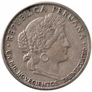 Аверс монеты Перу, 5 сентаво, 1918-1941