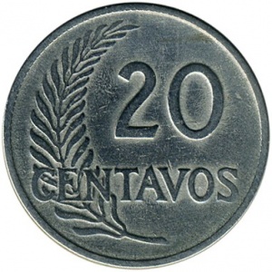 Реверс монеты Перу, 20 сентаво, 1918-1941