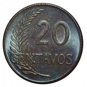 Реверс монеты Перу, 20 сентаво, 1942-1944
