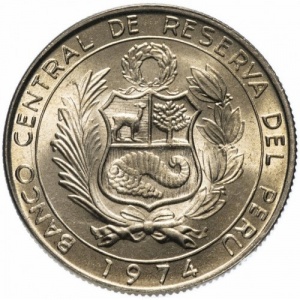 Аверс монеты Перу, 10 солей, 1972-1975