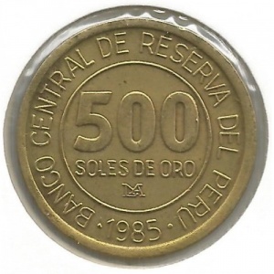 Аверс монеты Перу, 500 солей, 1985