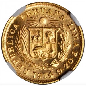 Аверс монеты Перу, ⅕ либры, 1906-1969