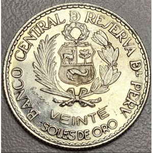Аверс монеты Перу, 20 солей, 1966, 100 лет Битве при Кальяо