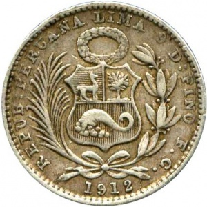 Аверс монеты Перу, 1 динеро, 1888-1916