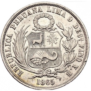 Аверс монеты Перу, ½ соль, 1864-1865