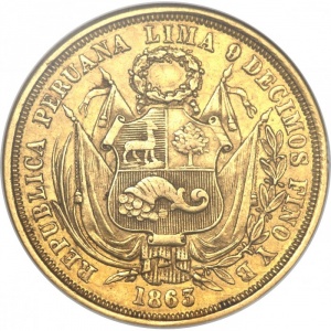 Аверс монеты Перу, 10 солей, 1863