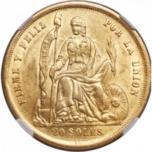 Реверс монеты Перу, 20 солей, 1863