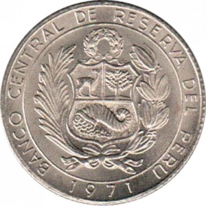 Аверс монеты Перу, 5 солей, 1971, 150 лет Независимости