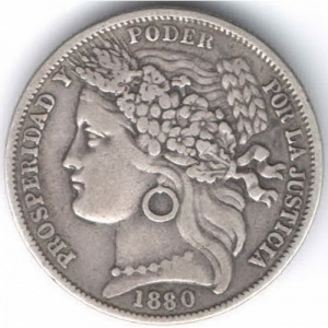 Аверс монеты Перу, 1 песета, 1880