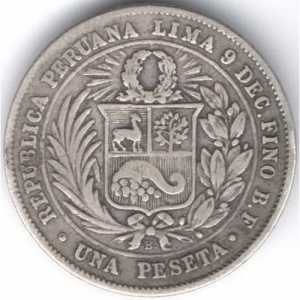 Реверс монеты Перу, 1 песета, 1880