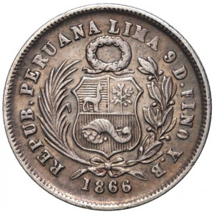 Аверс монеты Перу, 1 динеро, 1863-1877