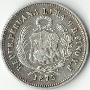 Аверс монеты Перу, ⅕ соль, 1863-1875