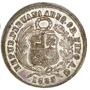 Аверс монеты Перу, ⅕ соль, 1885