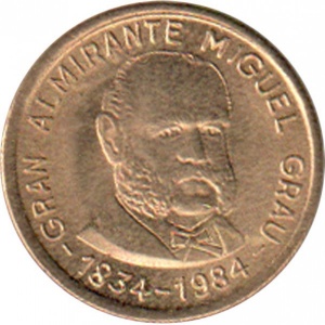 Аверс монеты Перу, 50 солей, 1984, 150 лет со дня рождения адмирала Грау