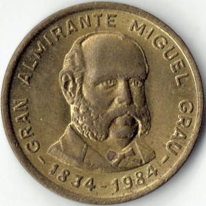 Аверс монеты Перу, 100 солей, 1984, 150 лет со дня рождения адмирала Грау