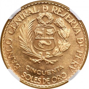 Аверс монеты Перу, 50 солей, 1966, 100 лет Битве при Кальяо