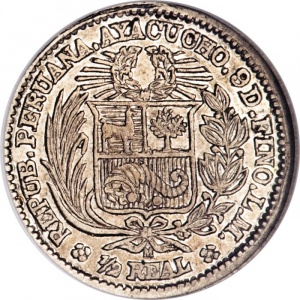 Реверс монеты Перу, ½ реала, 1882