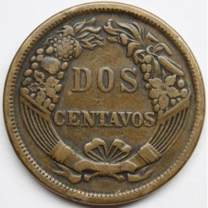 Реверс монеты Перу, 2 сентаво, 1863-1895