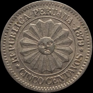 Аверс монеты Перу, 5 сентаво, 1879-1880