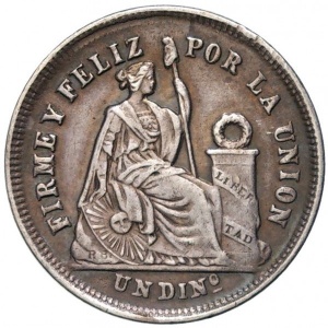 Реверс монеты Перу, 1 динеро, 1863-1877