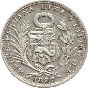 Аверс монеты Перу, ⅕ соль, 1888-1917
