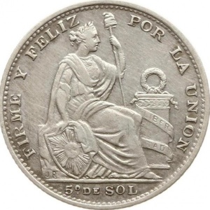 Реверс монеты Перу, ⅕ соль, 1888-1917